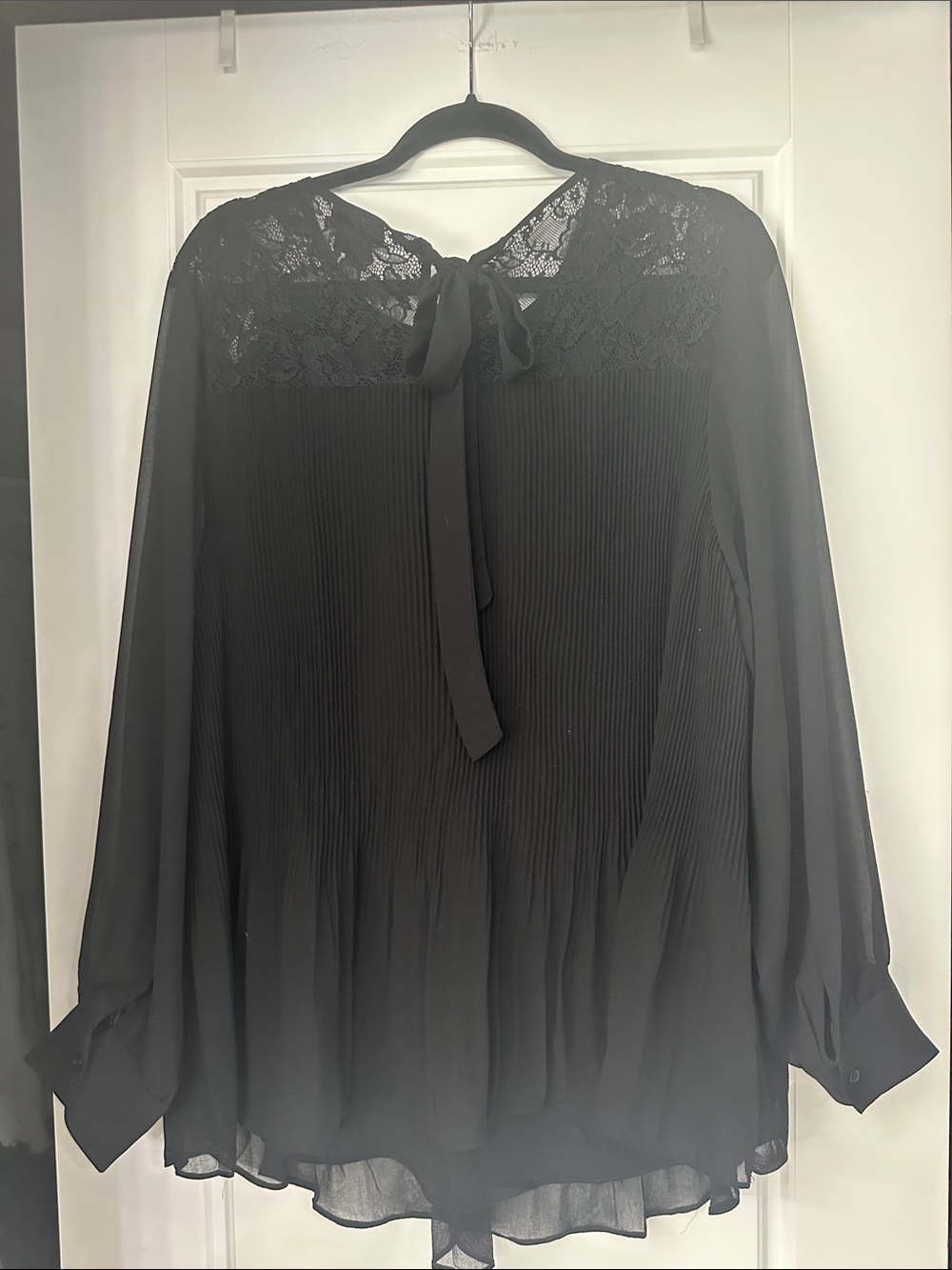 City Chic Black Lace Yoke Pleated Chiffon Blouse - Picture 2 of 4